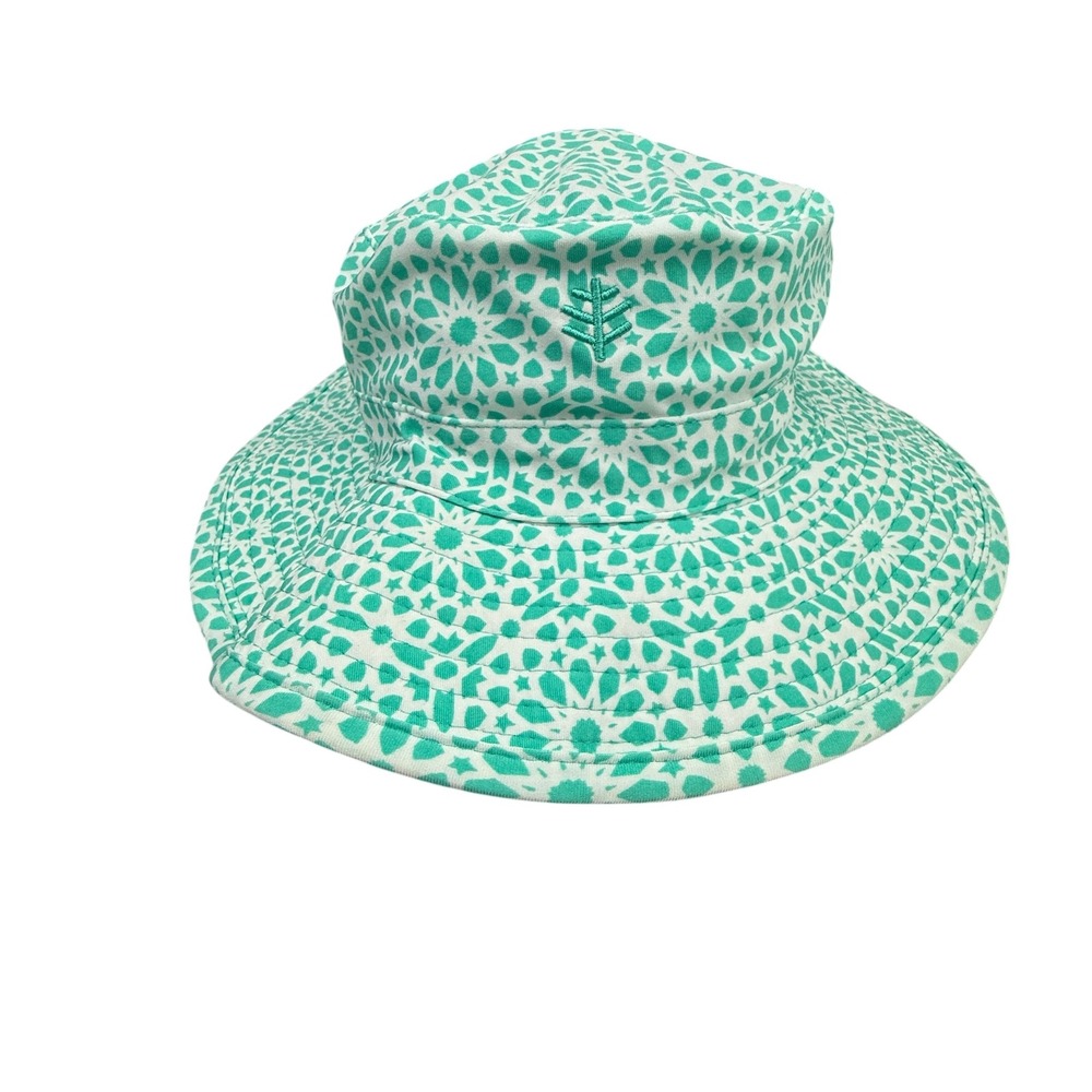 Coolibar Splashy Bucket Hat Kids 2T-3T Green Geometric Sun Protection Wide Brim - Picture 2 of 8